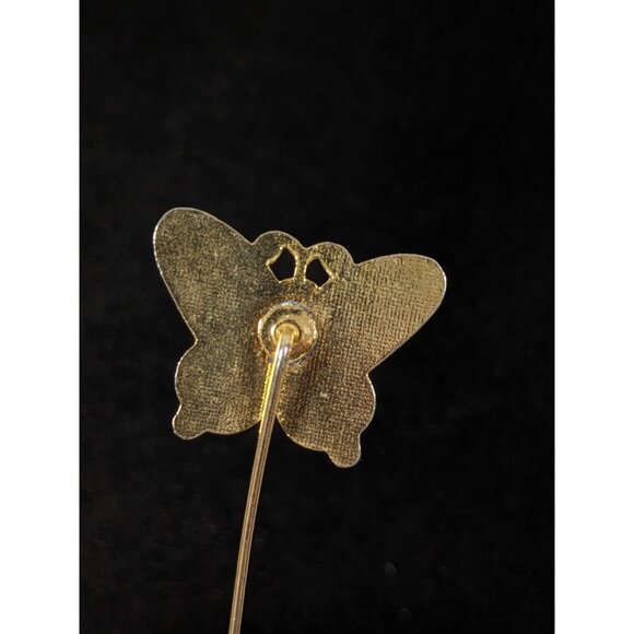 Vintage Red Orange Cloisonne Butterfly Short Stick Pin - Picture 3 of 5